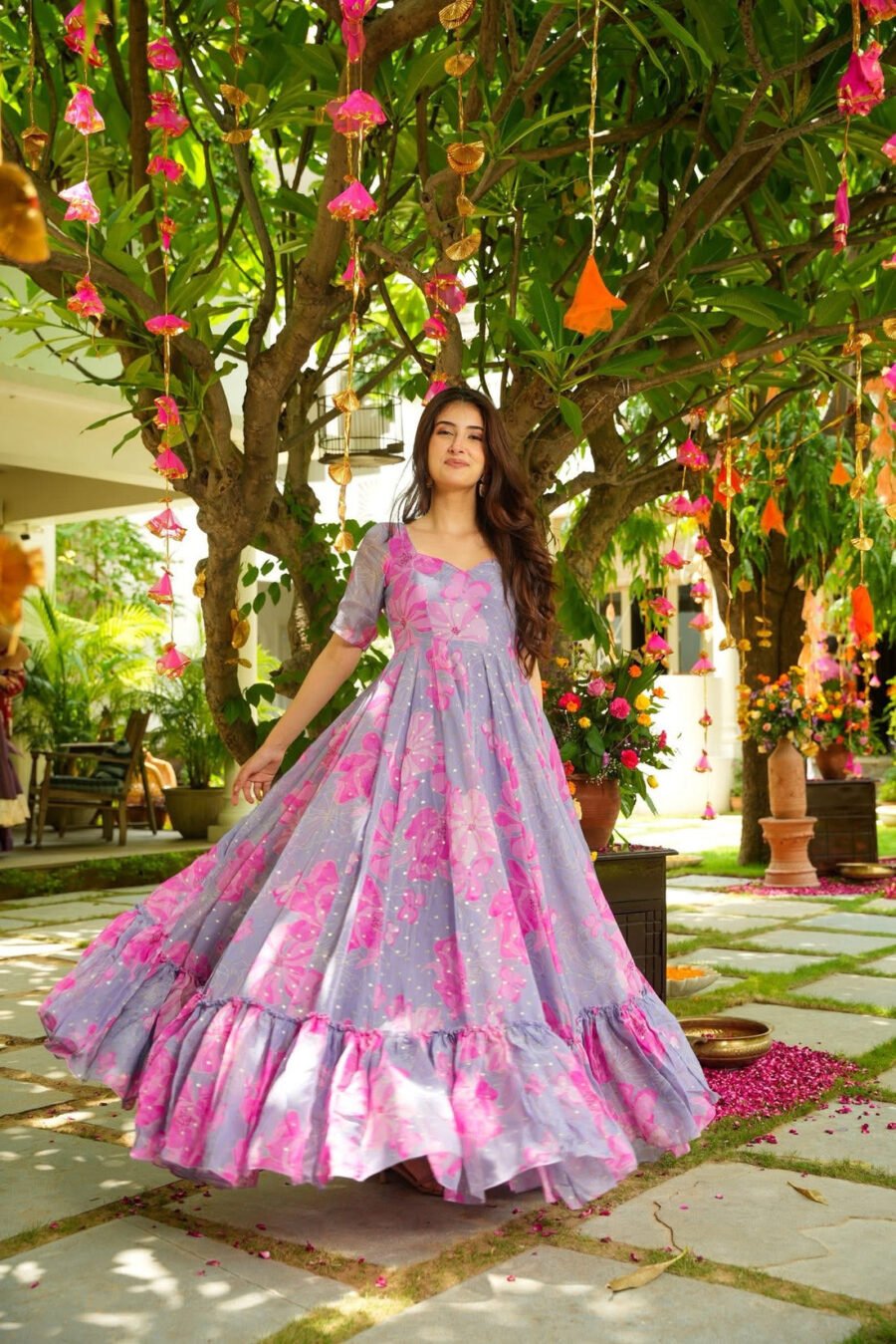 LAVINA FLORAL ORGANZA MAXI DRESS