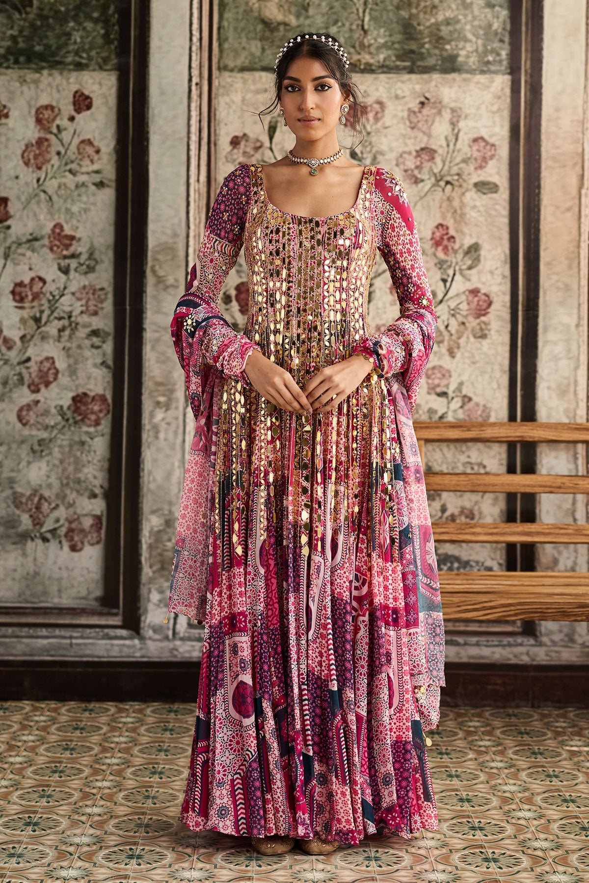 FUSCHIA PRINT AND HIGHLIGHT ANARKALI SET