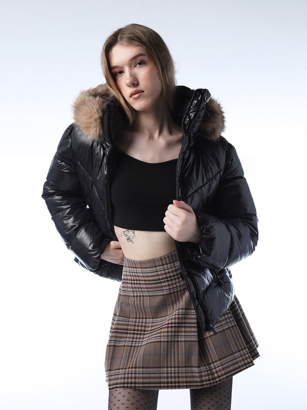 FAUX FUR HOODED PUFFER JACKET