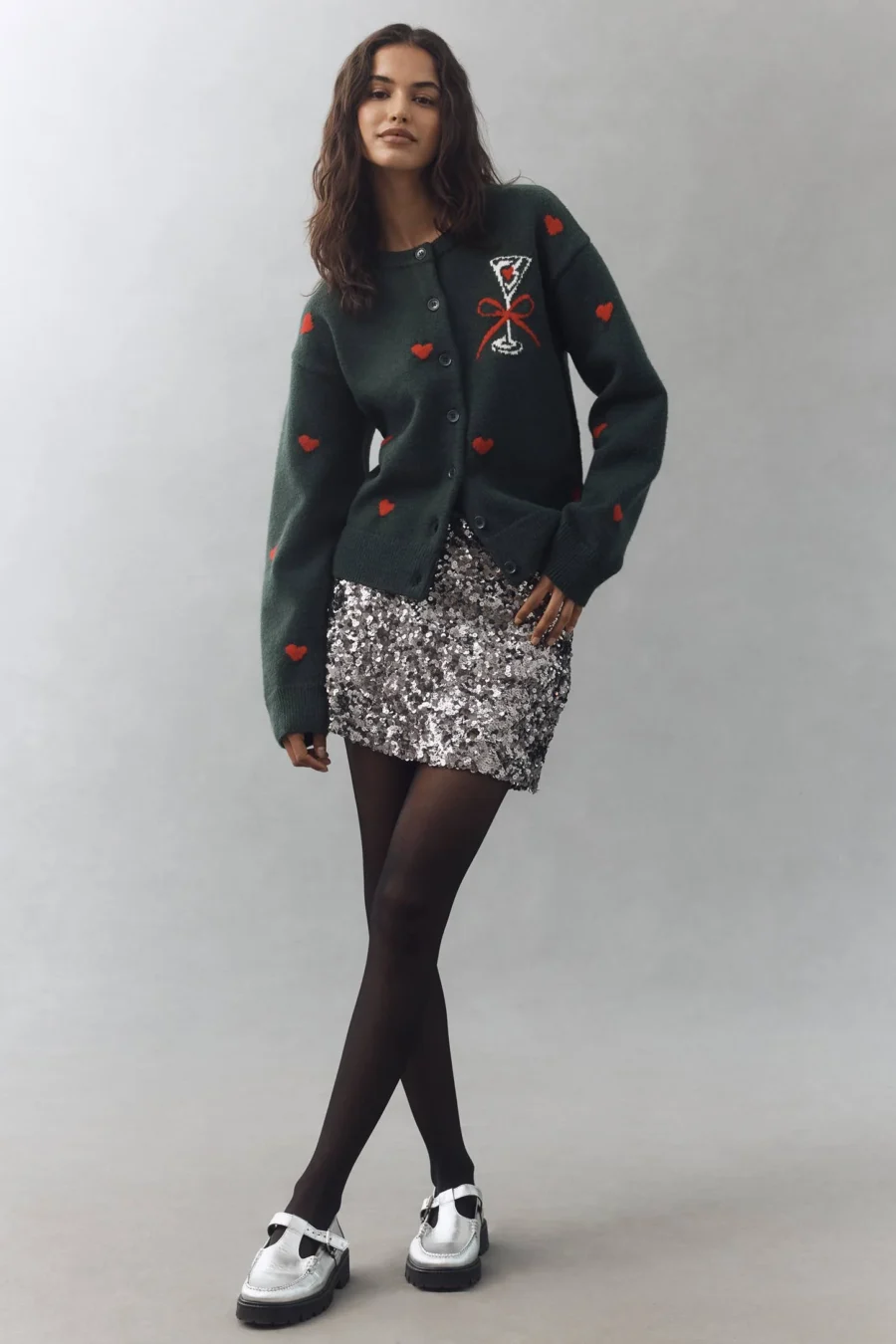 ENGLISH FACTORY MARTINI EMBROIDERED CARDIGAN SWEATER