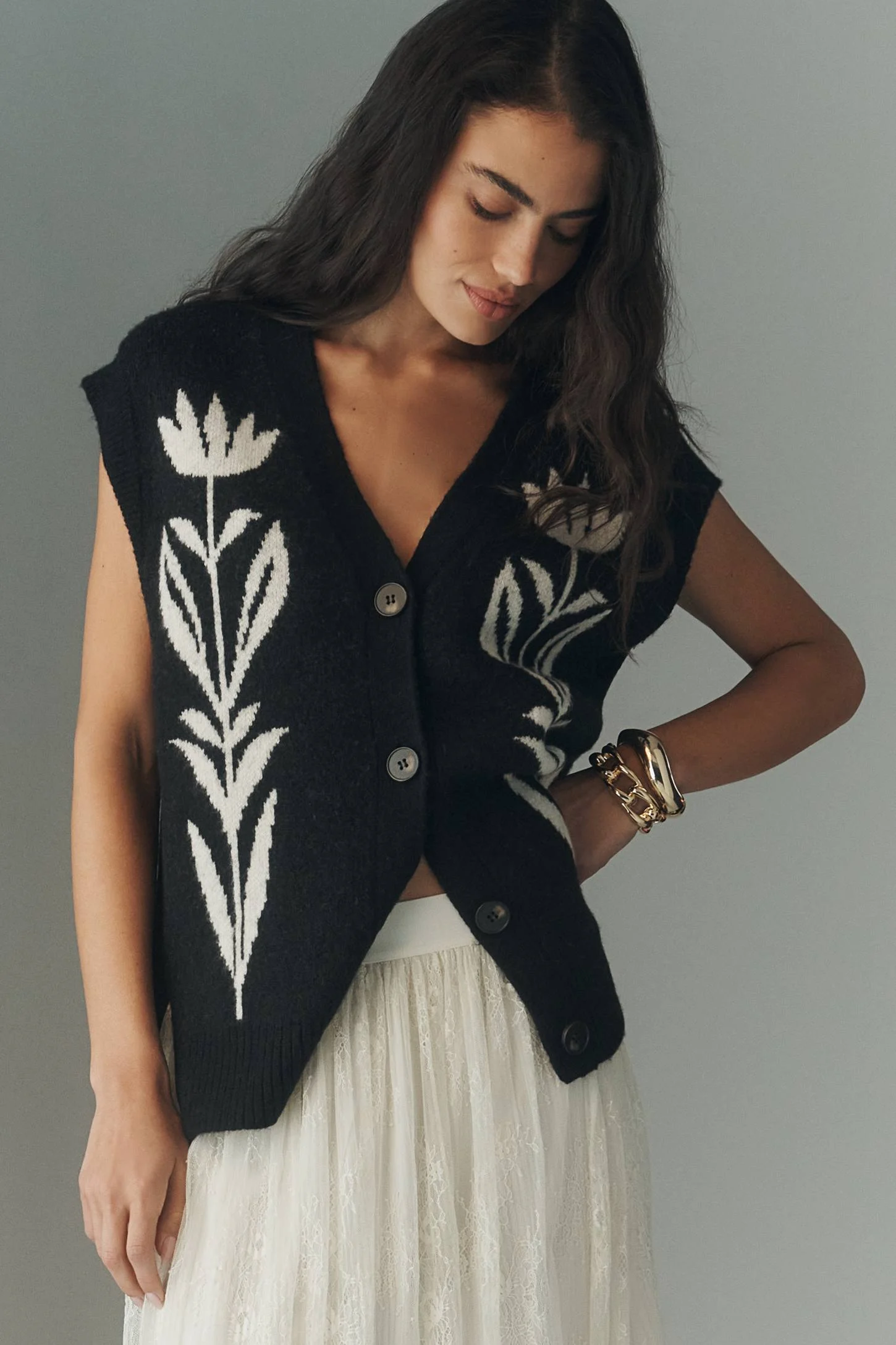 BY SOHO BUTTON FRONT SWEATER VEST