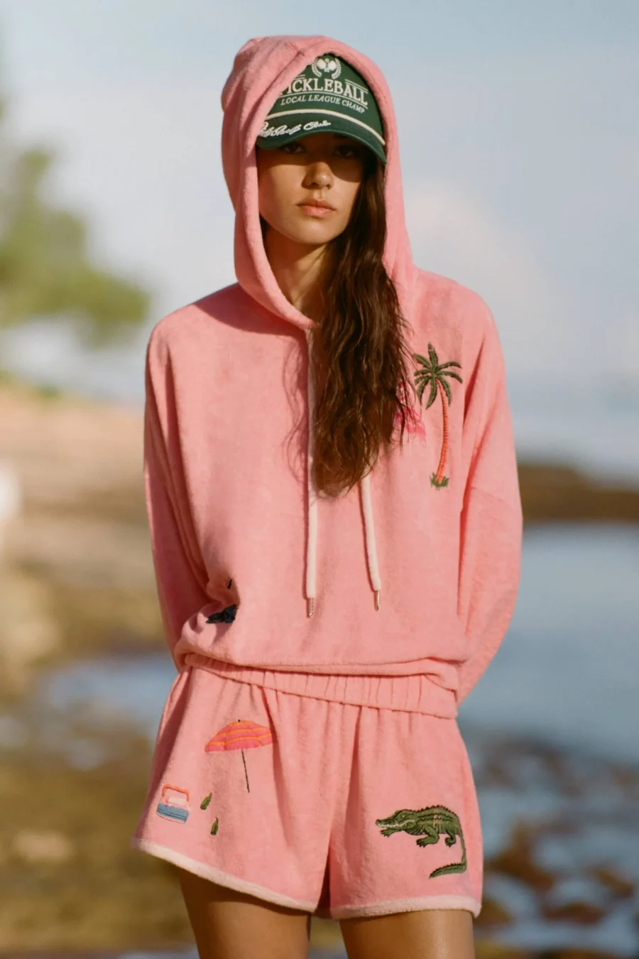 CELANDINE EMBROIDERED TERRY SWEATSHIRT HOODIE MATCHING 2 PIECE SET