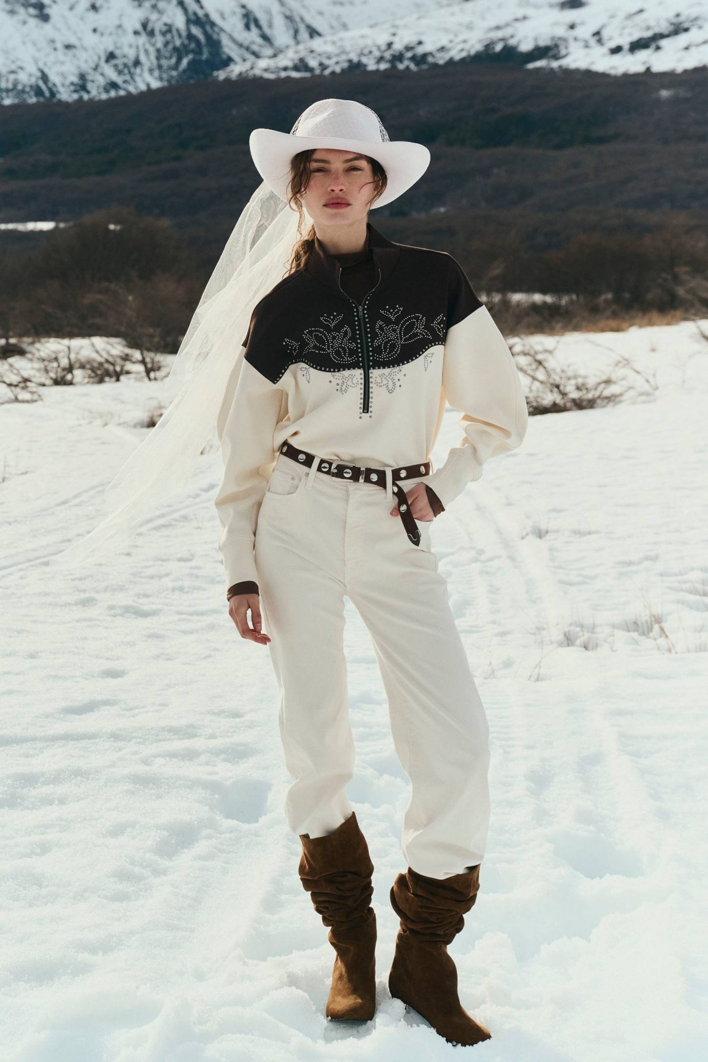 BY SOHO STUDDED HAIF-ZIP SWEATSHIRT
