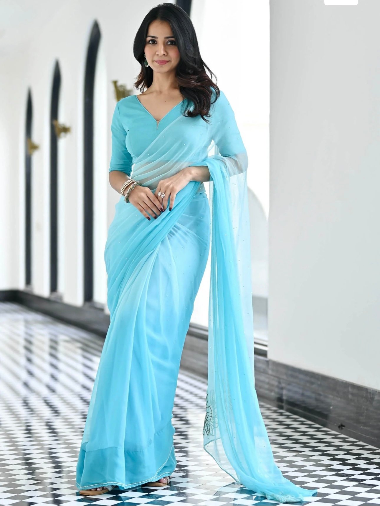 MAHARANI SKY BLUE CHIFFRON SAREE
