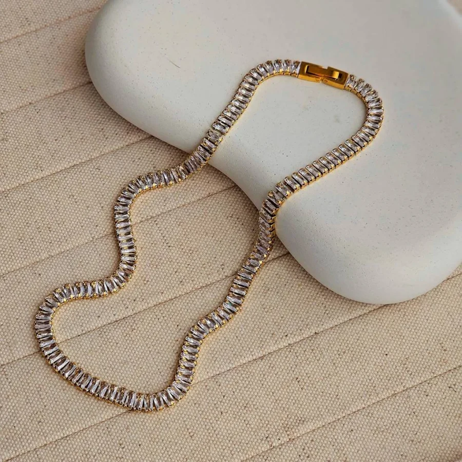 Aaa Zircon Baguette Tennis Necklace