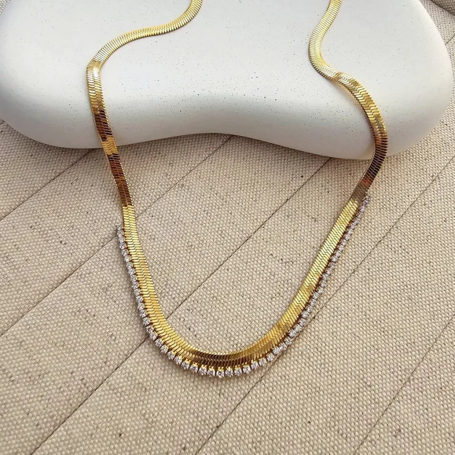 18K Gold Plated Snake Chain Zirconia Tennis Necklace