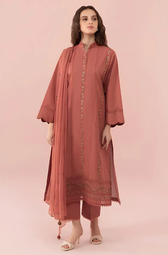 3PC Lawn Embroidered Shirt With Chiffon Embroidered Dupatta