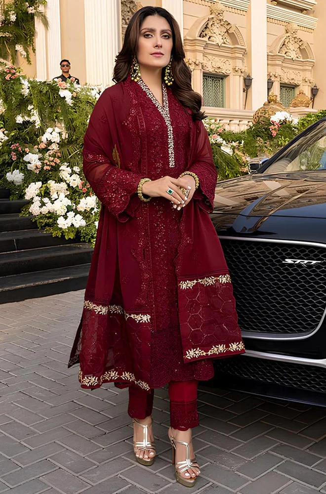 3 PC stitched Heavy Embroidered Lawn Suit With Heavy Embroidered Chiffon Dupatta