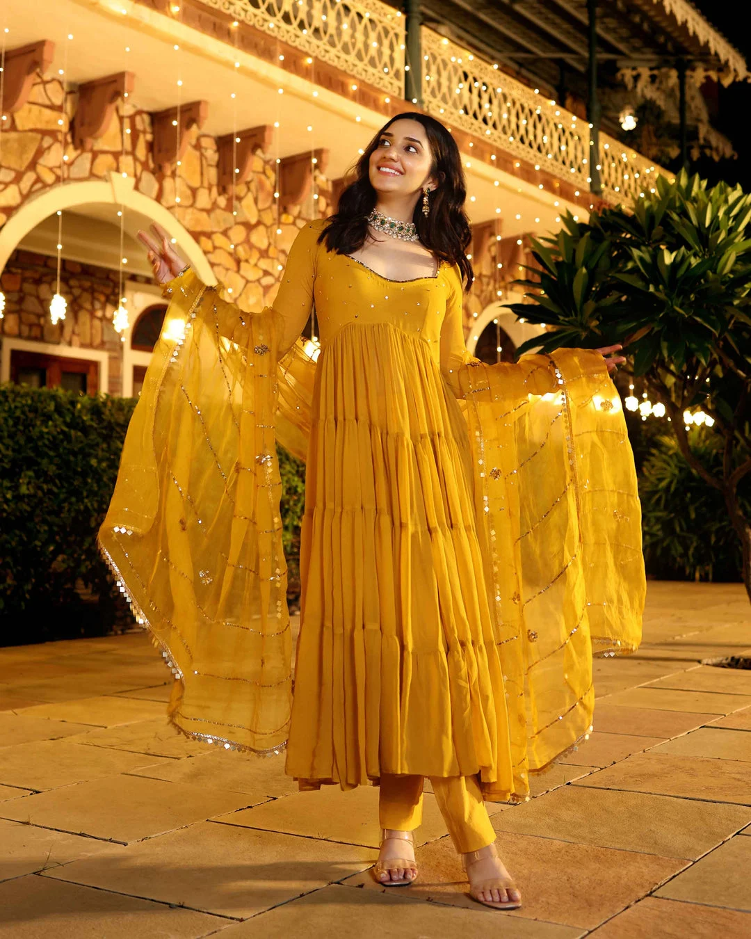 SHIMMERING MUSTARD SEQUIN GEORGETTE SUIT SET