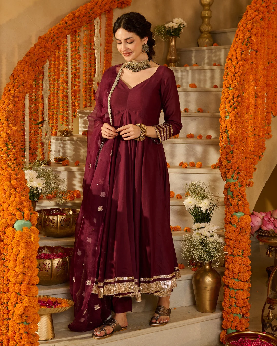PULKIT PLUM SOLID CHANDERI SUIT SET