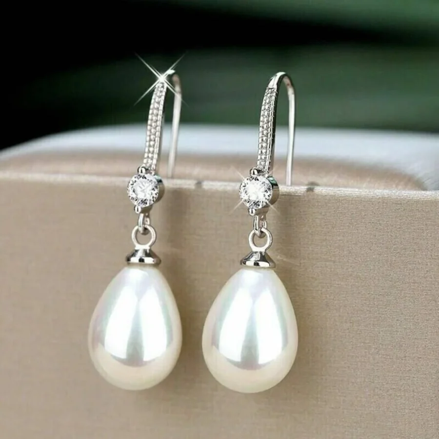 Pearl Studded Silver Plated Drop Earrings Fashion Stylish Jewellry Gift For Girls & Women