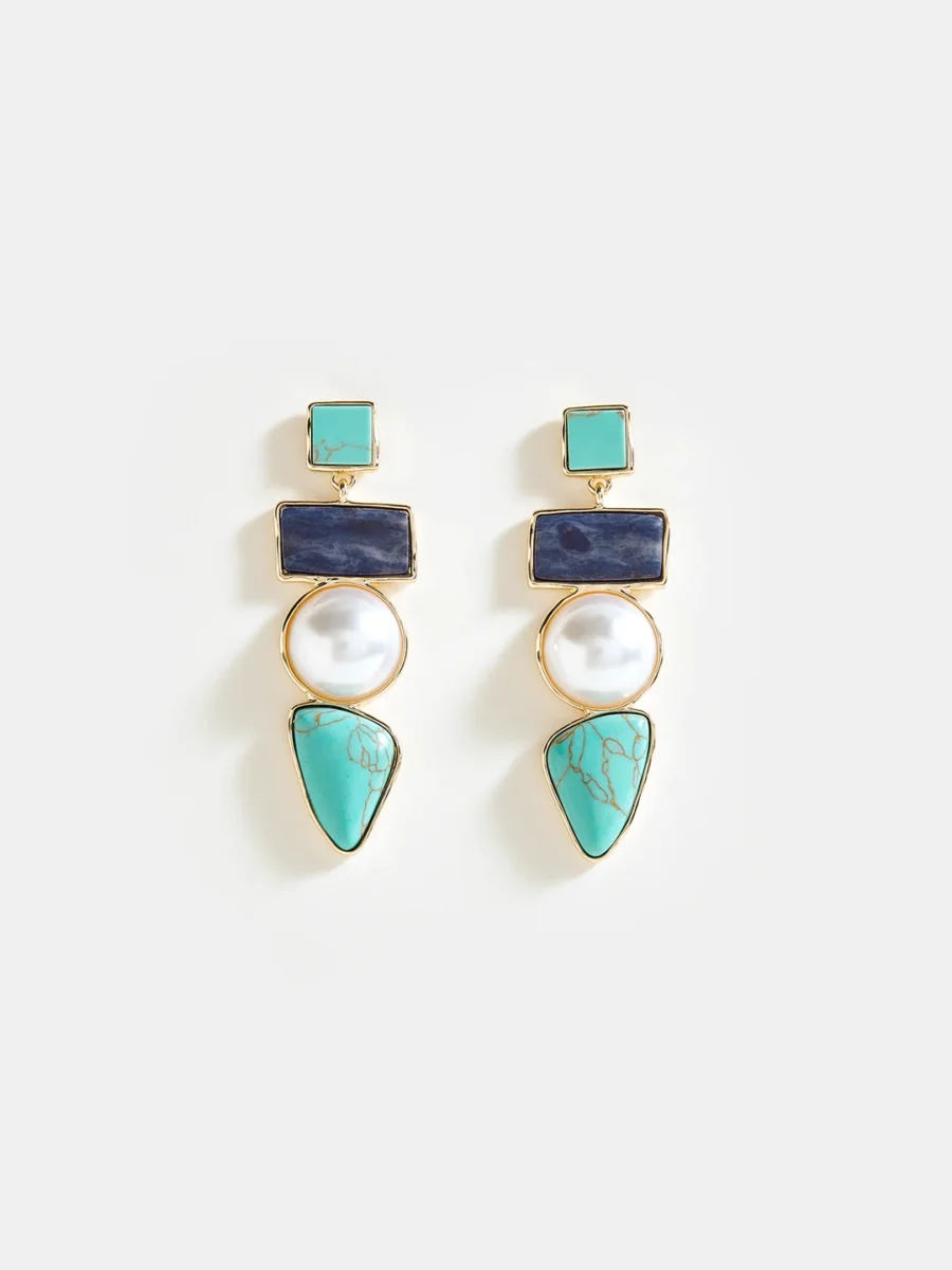 Layered Geometric Pearl Earrings