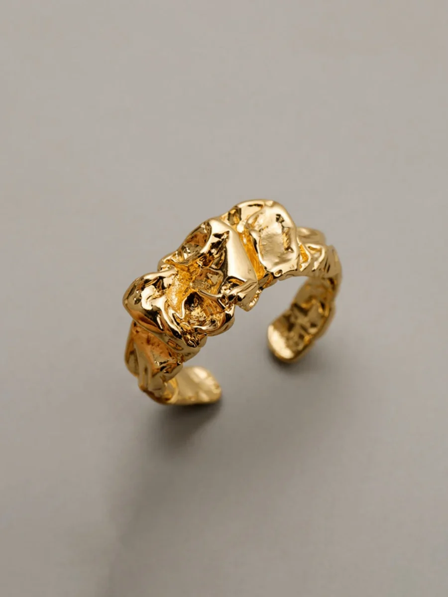 Irregular Textured Open Cuff Ring