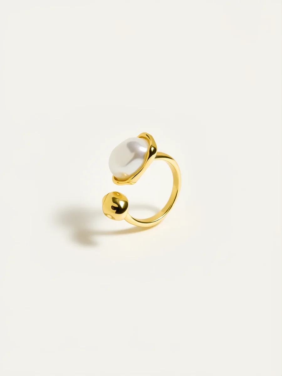 Golden Pearl Open Ring