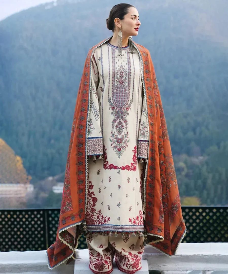 Lawn-3PC Embroidered Shirt with Digital Printed Jacquard Dupatta