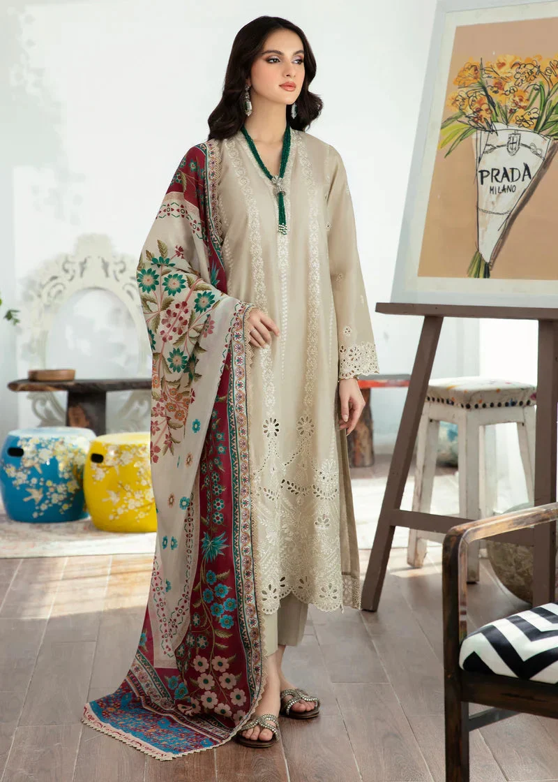MARIA.B Lawn 3PC Chickenkari Embroidered Shirt With Digital Print Shawl
