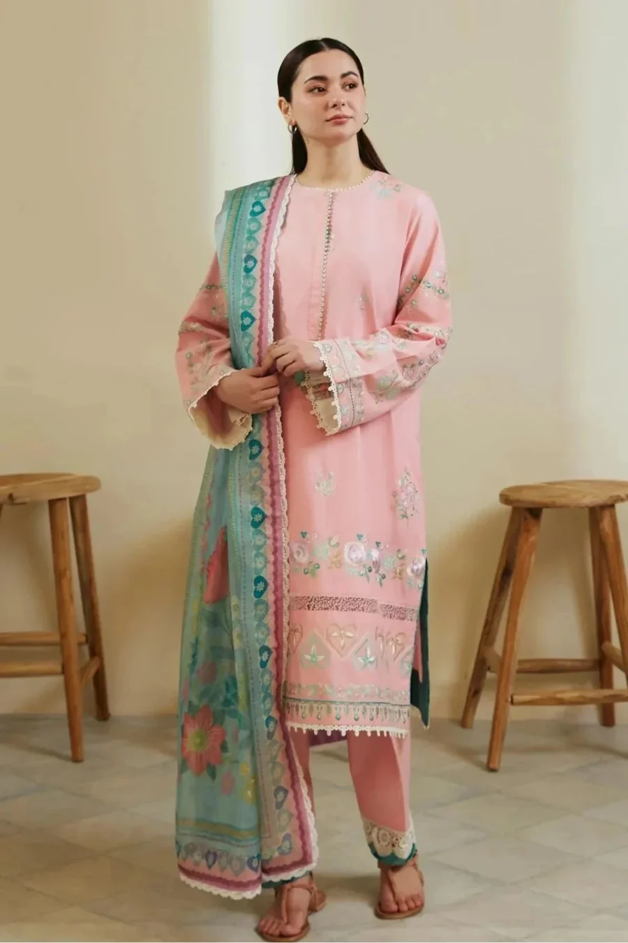 Coco By Zara Shahjahan - Luxury Lawn Embroidered 3 Piece stitched - Pink Blush