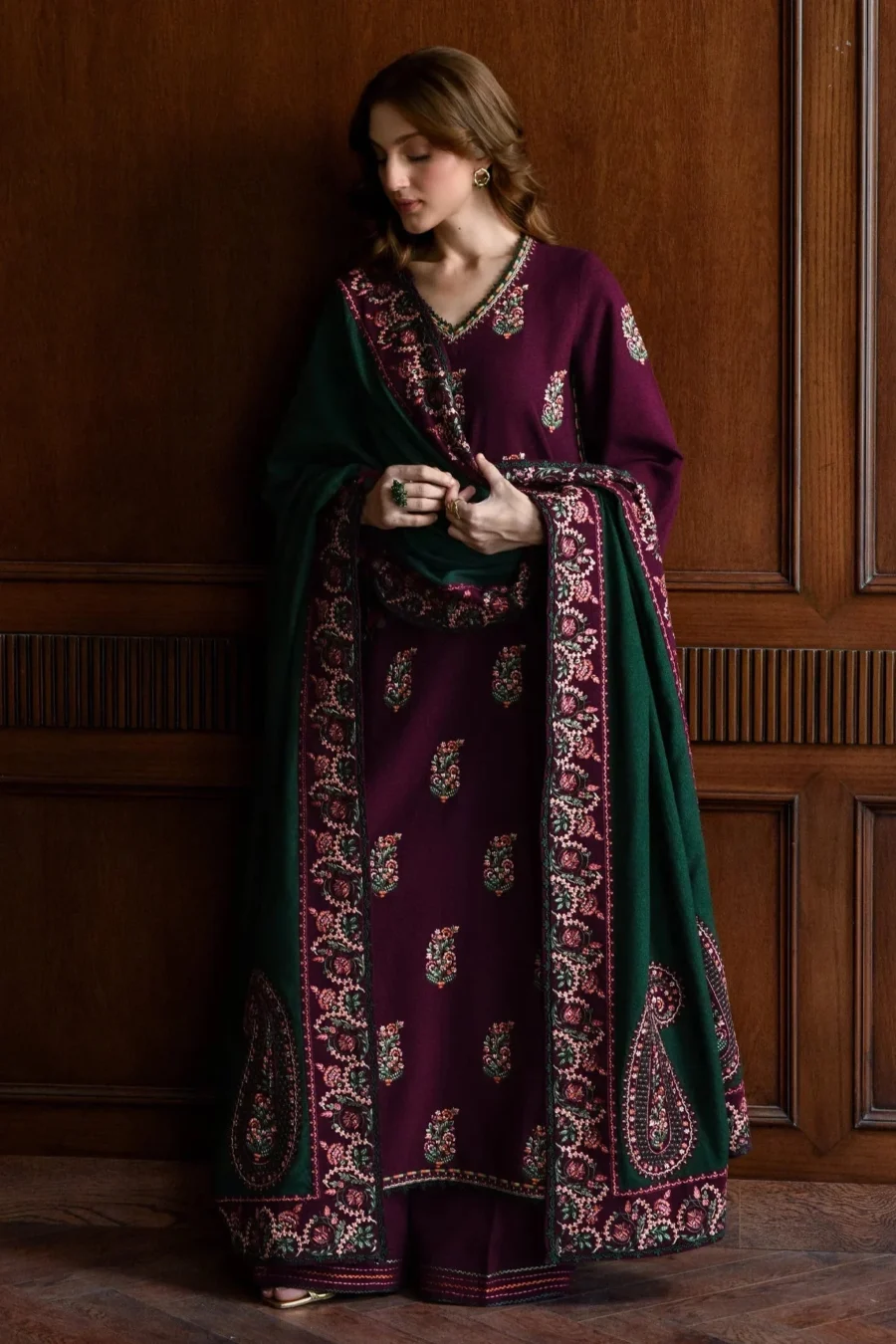 Batik Luxury Cotton Embroidered stitched Collection Maroon
